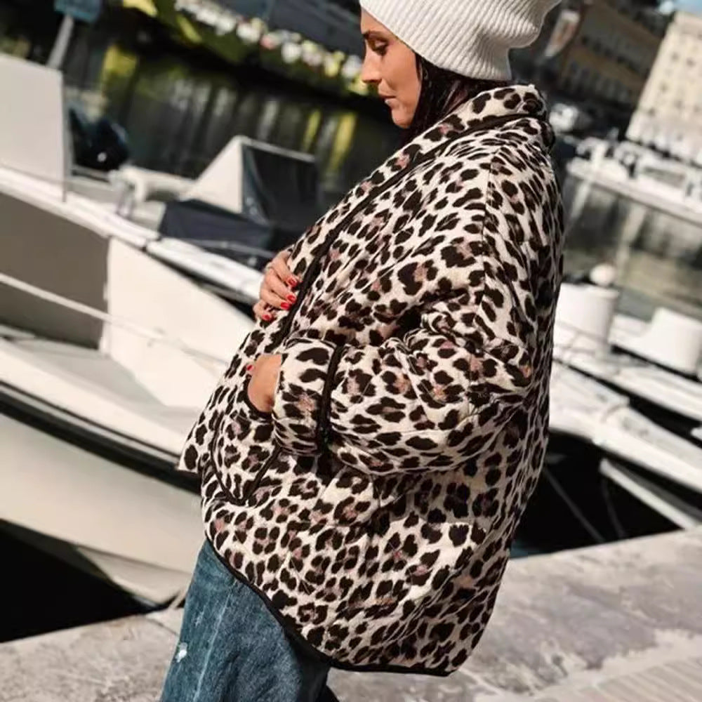 Fashion Women's Wear Leopard Print Cotton Coat Jacket