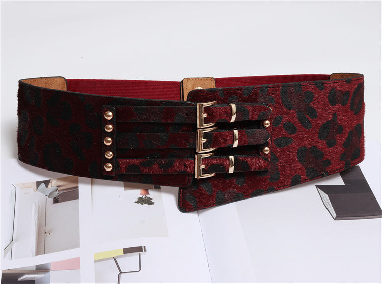 Fashion All-match Dreireiher Unregelmäßiger Leopard Print Belt Pferdehaar Gürtel mit Kleid Mieder