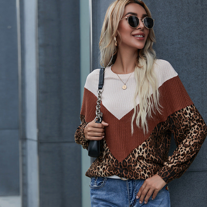New Fashion Leopard Print Colorblock Long Sleeve T-Shirt