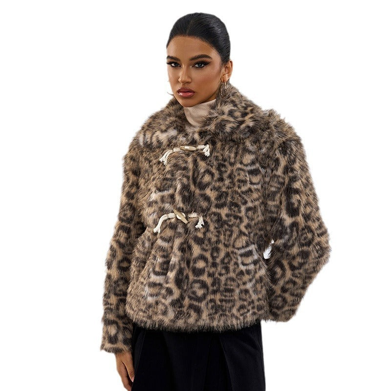 New Buckle Lapel Leopard Print Coat