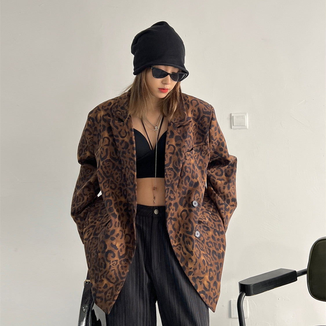 Women's Fashion Chill Out Leopard Print Blazer Jacket
