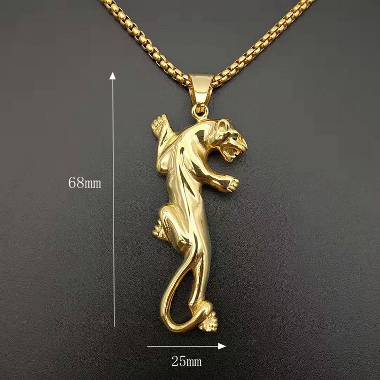 Edelstahl vergoldet Diamant Grünes Auge Leopardenkopf-Anhänger