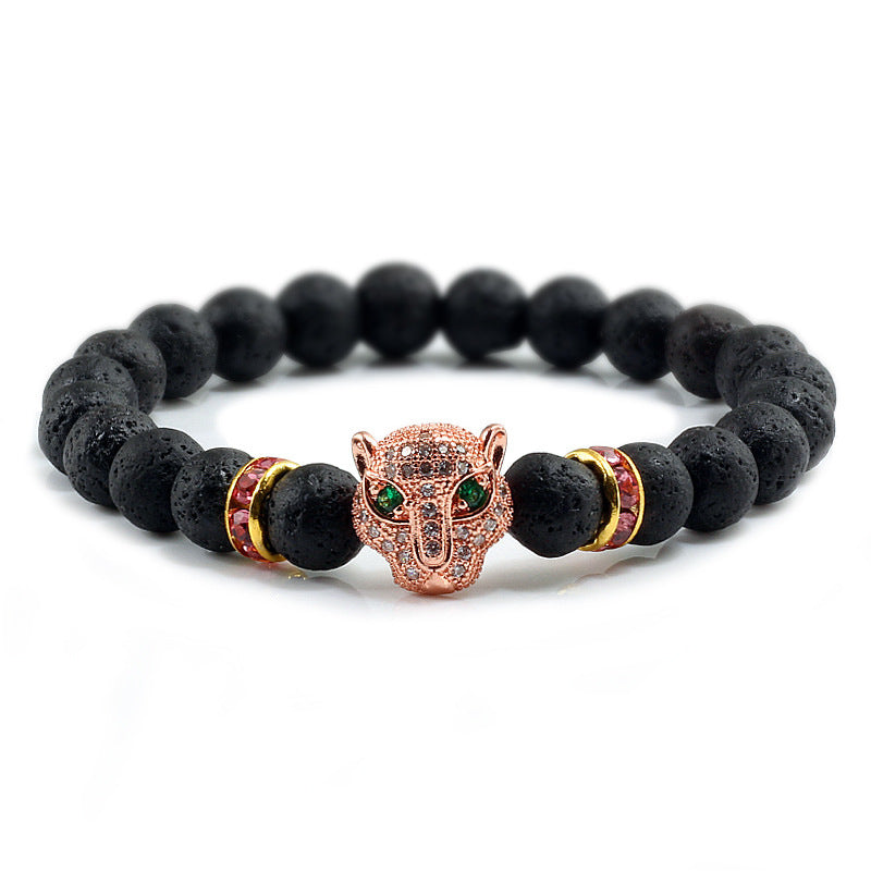 Glänzend schwarzes Micro Palette Leopardenkopf-Armband
