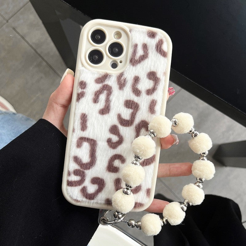 Plüsch-Telefonhülle mit Leopardenmuster