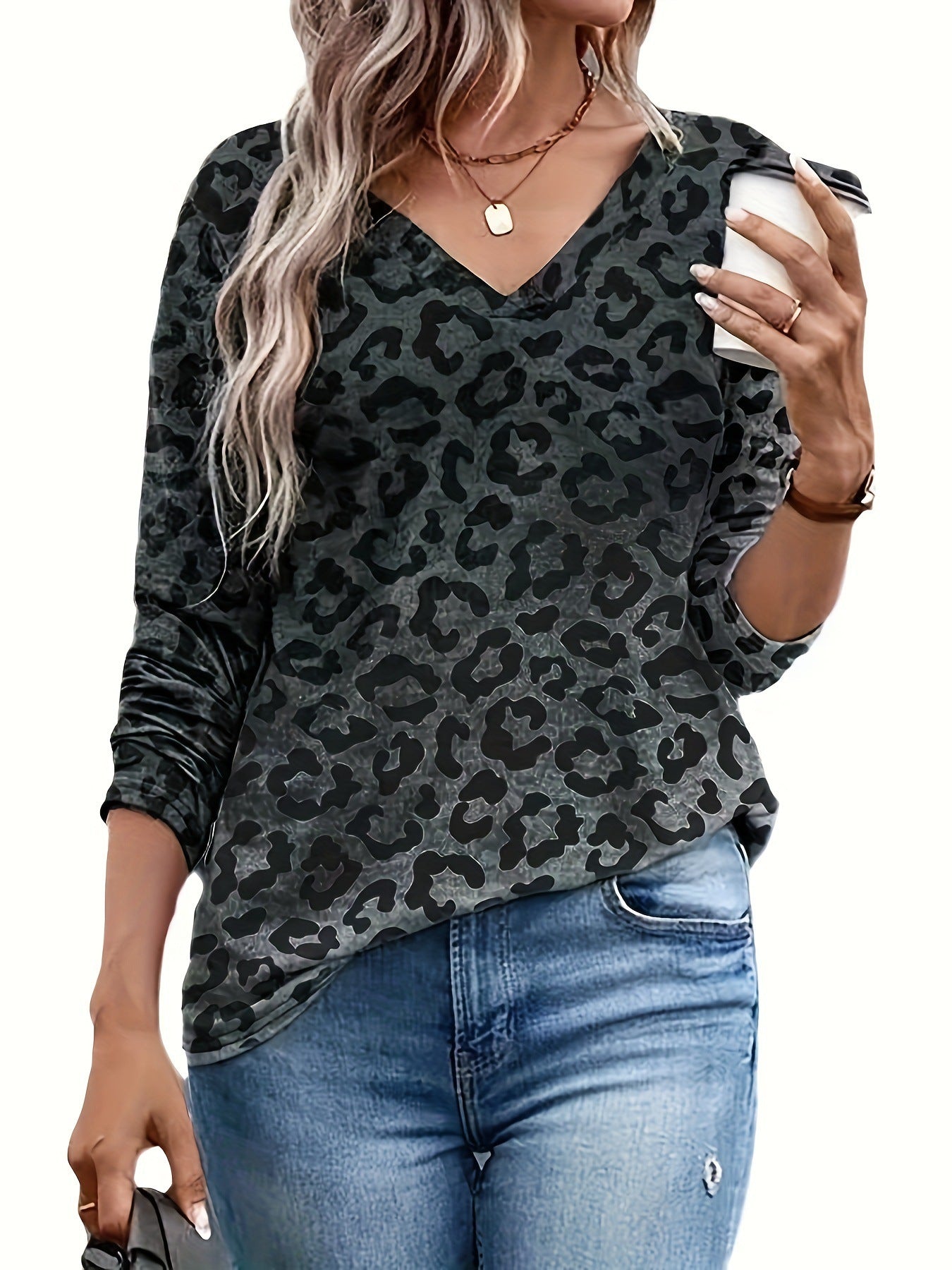 Women's Retro Fashion Casual Leopard Print Printed Long-sleeved Top