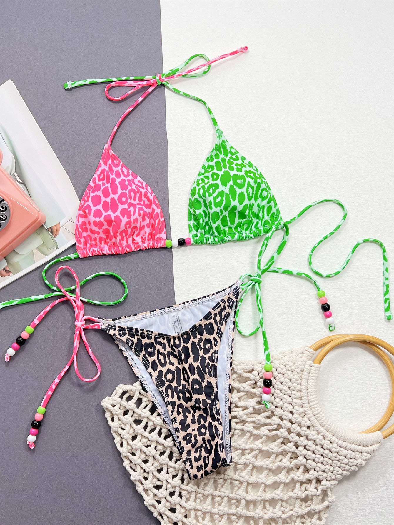Women's Leopard Bikini Split Swimsuit Bikini