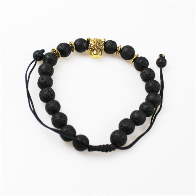 Lava Vulkanstein Ätherisches Öl Armband Leopard Head