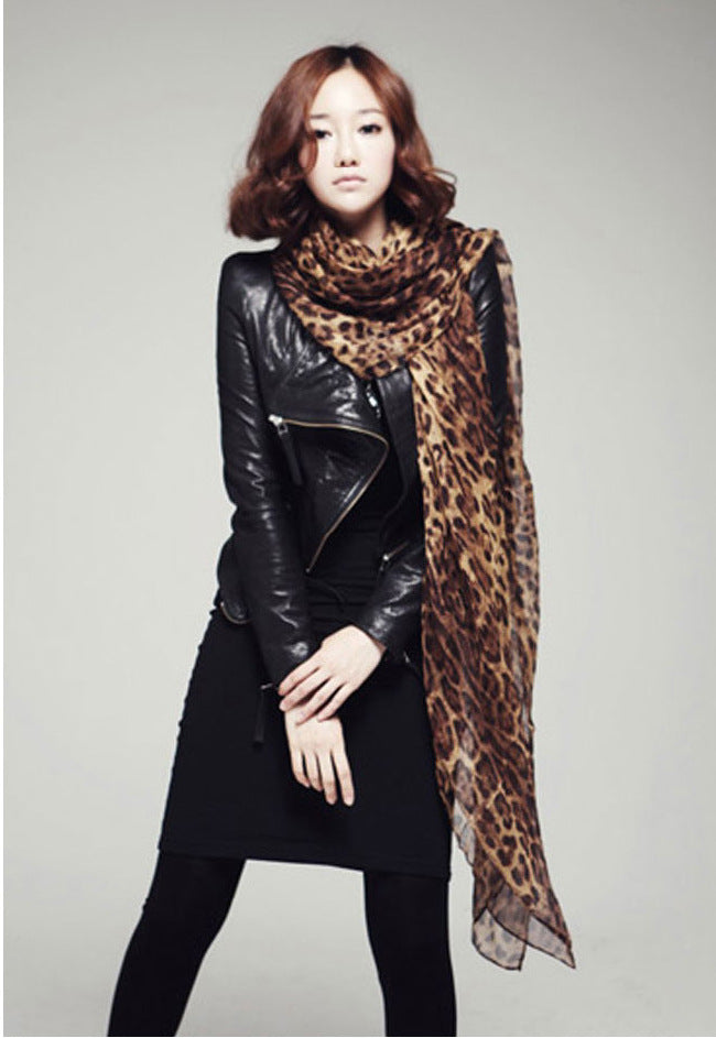 Herbst Winter Mode Chiffon Leopard Print Schal Super Long Shawl Women's Classic Linen Leopard Print European And American Foreign Trade Scarf