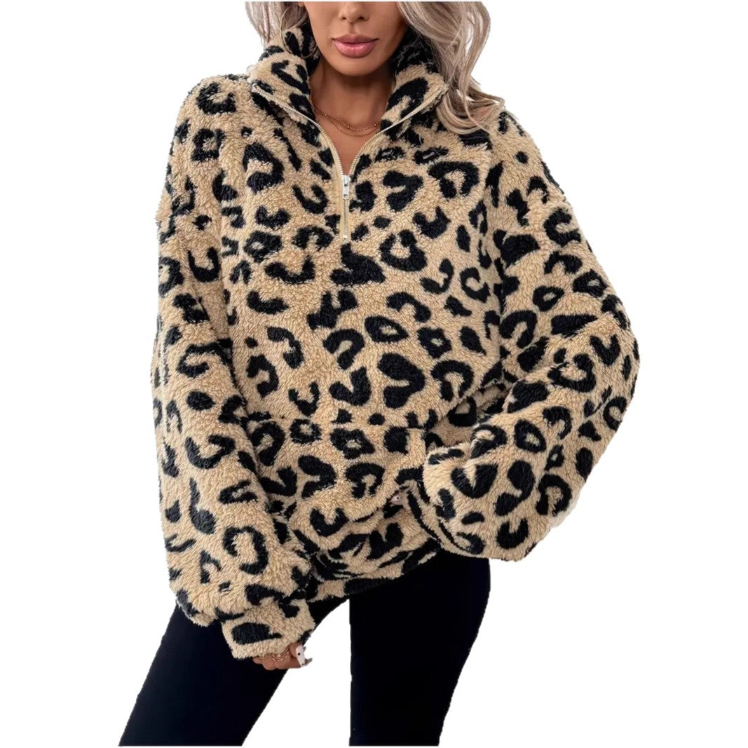 Women's Elegant Fashion Temperament Pocket Leopard Print Sweater