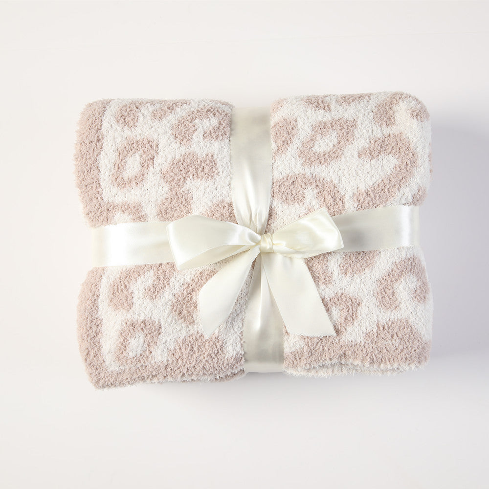 Gestrickte Sofadecke Leopard Print Fleece-gefütterter Bezug Büro-Nap-Decke