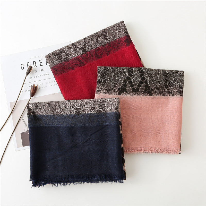 Cotton And Linen Leopard Lace Stitching Fashion Fashion Scarf