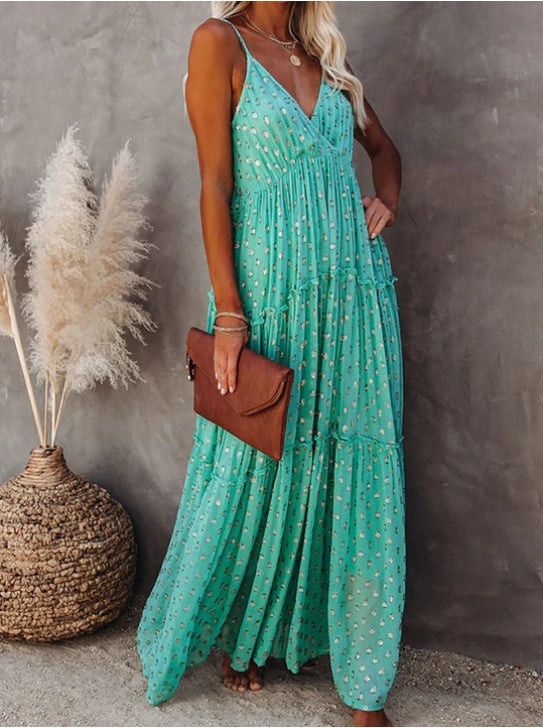 Casual Women's Leopard Print V Neck Ruffled Dress