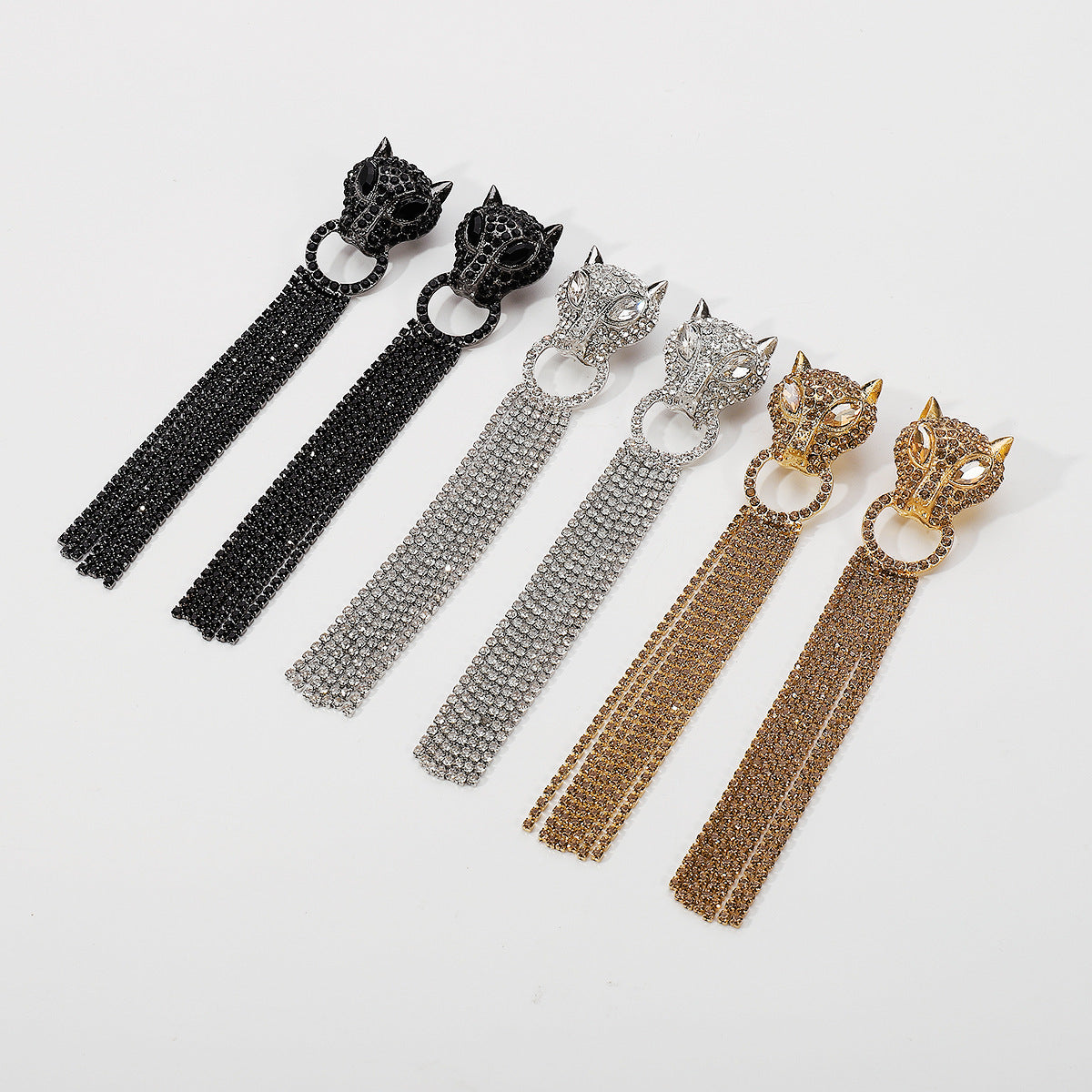 Personalisierte Leopard Kopf Ohrringe mit Quaste Strass Trendy Mode Schmuck Luxus lange Ohrringe für Frauen