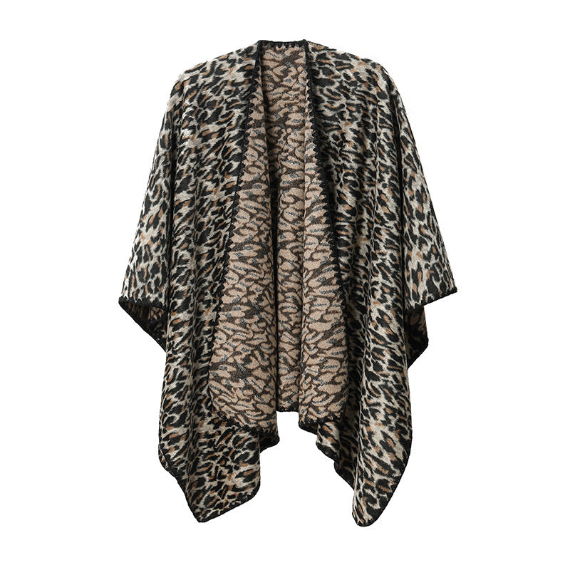 Spring Autumn And Winter New Black Leopard Print Cross Shawl