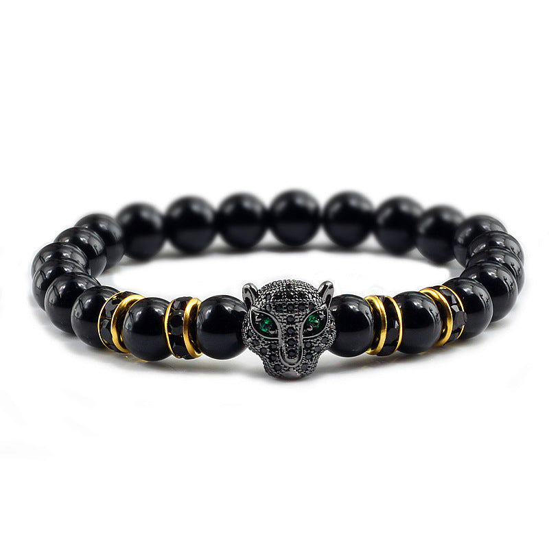 Glänzend schwarzes Micro Palette Leopardenkopf-Armband