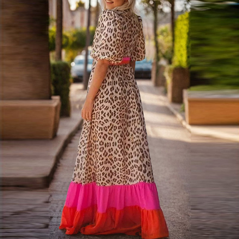 Mode Leopard Print Farblich abgestimmtes Kleid Frauen