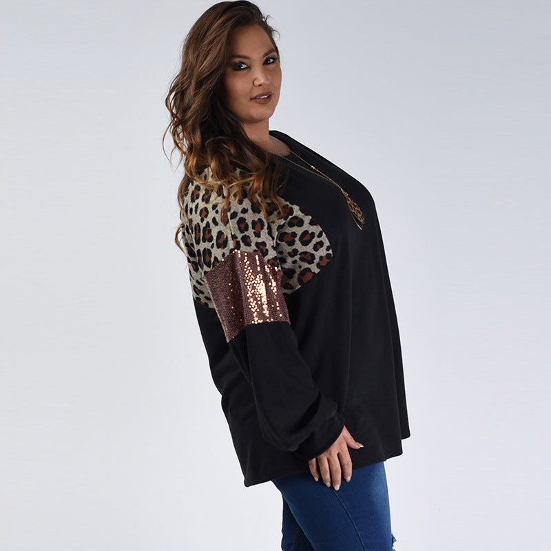 European And American Loose Slim Fit Leopard Print Long Sleeve