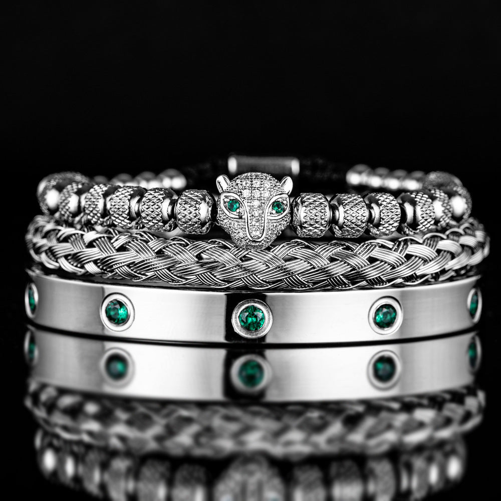 Mikro-Intarsien-Leopardenkopf-Armband-Set