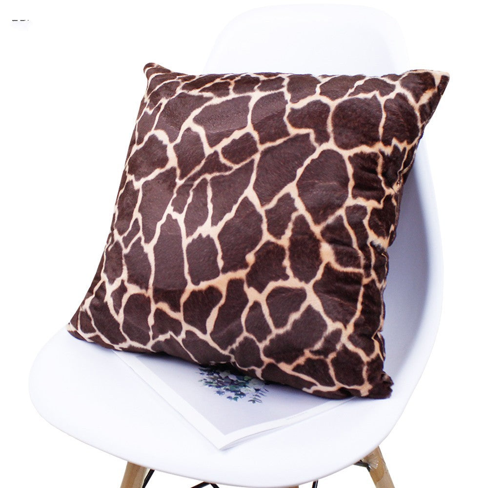 Short Plush Leopard Print Cushion Cover