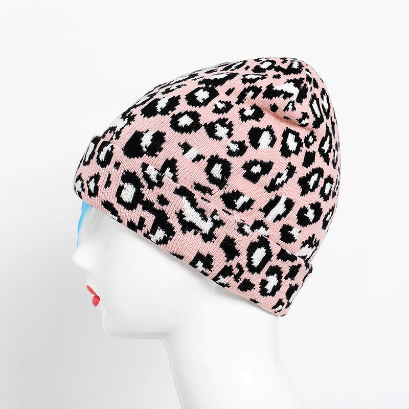 Personalisierter Leopardendruck Wollmütze Frauen Herbst und Winter Mode alle Spiel warm angeschlagen
