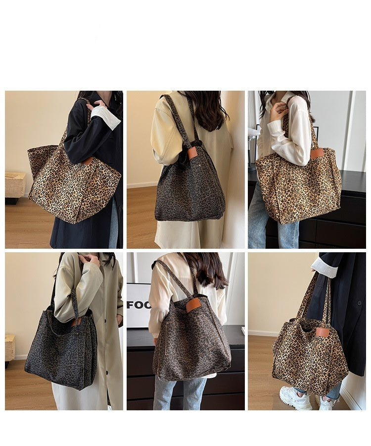 Leopard Print Canvas Tote Bag mit großer Kapazität