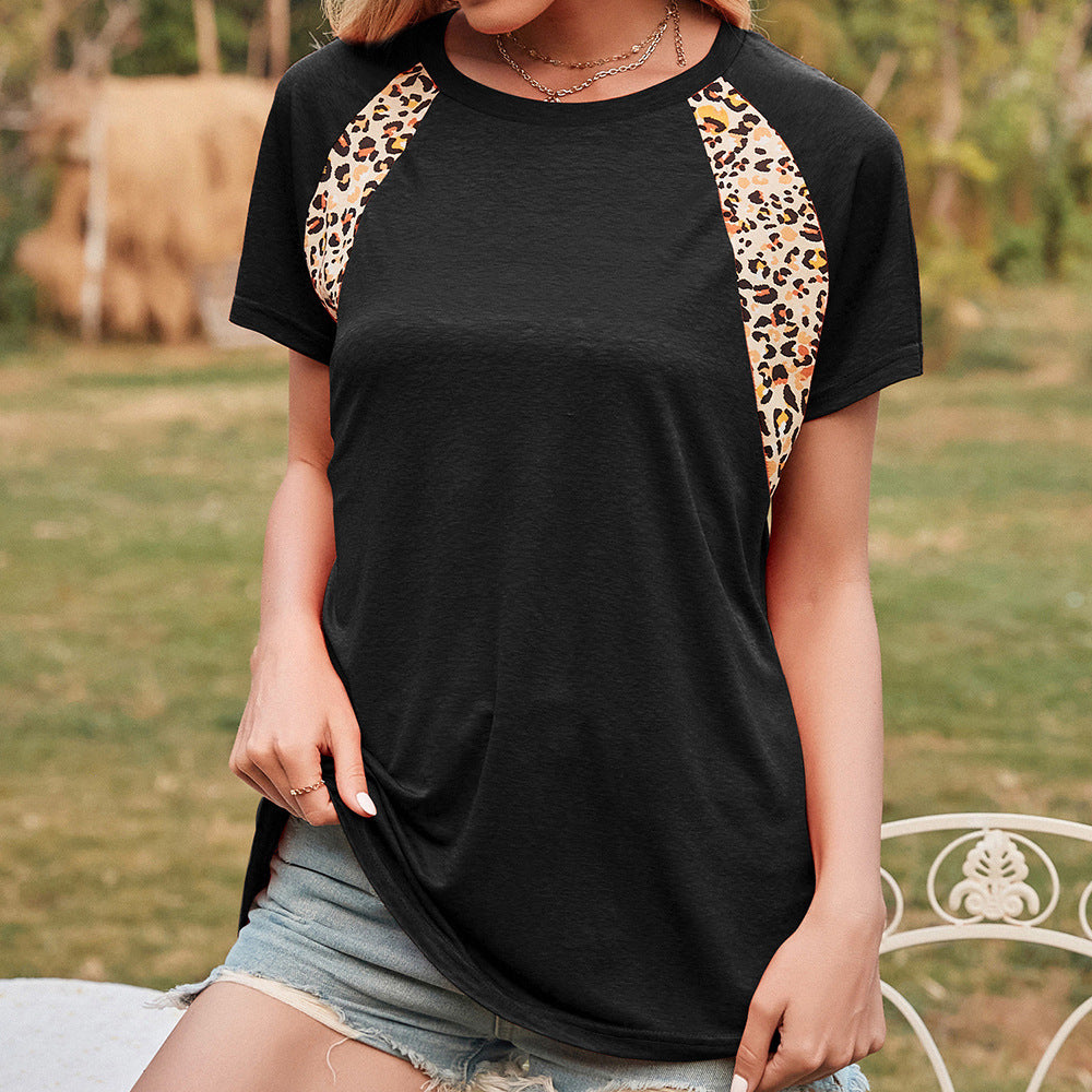 Leopard style element Rundhalsausschnitt Kurzarm-T-Shirt Frauen