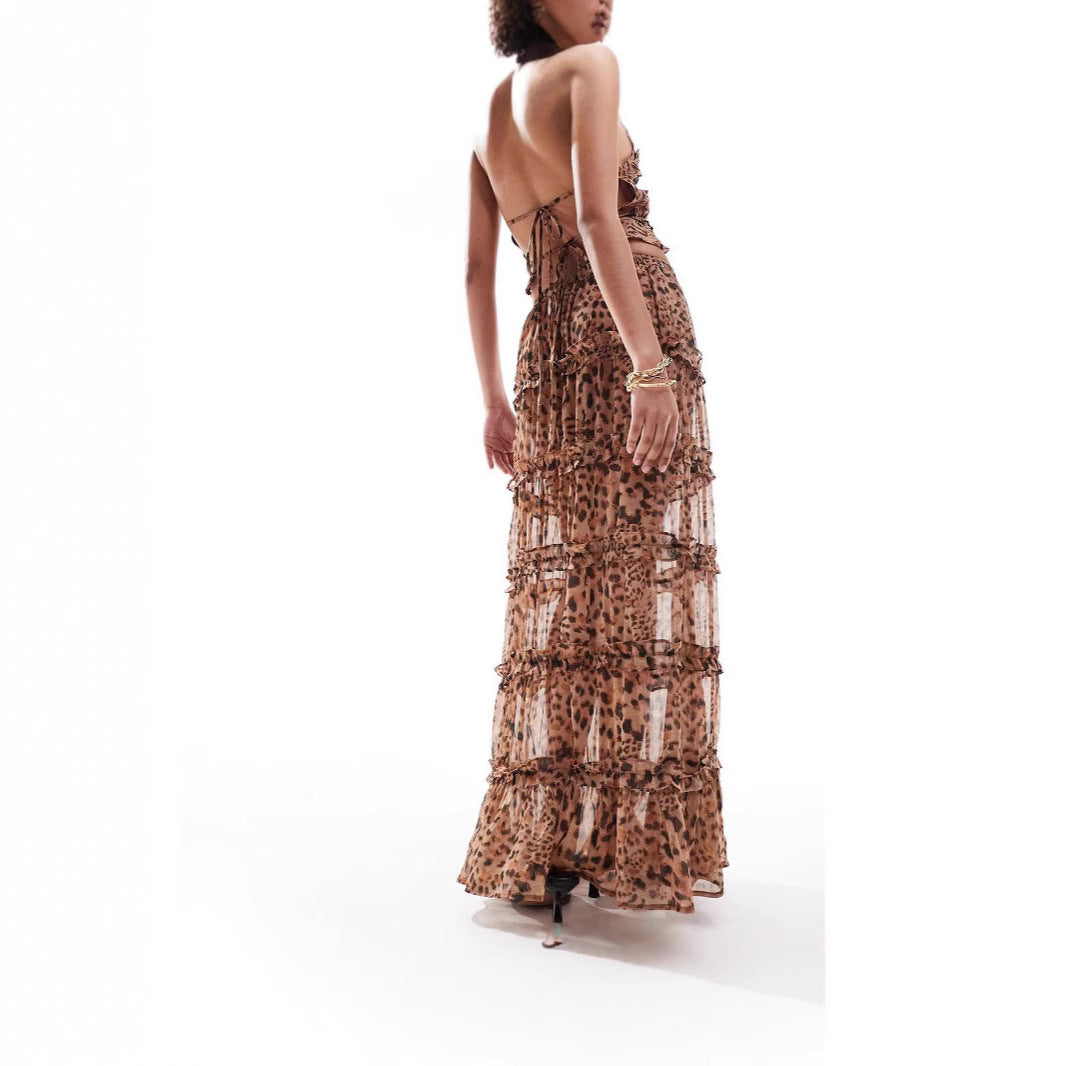 Women's Sling Exposed Back Leopard Print Dress