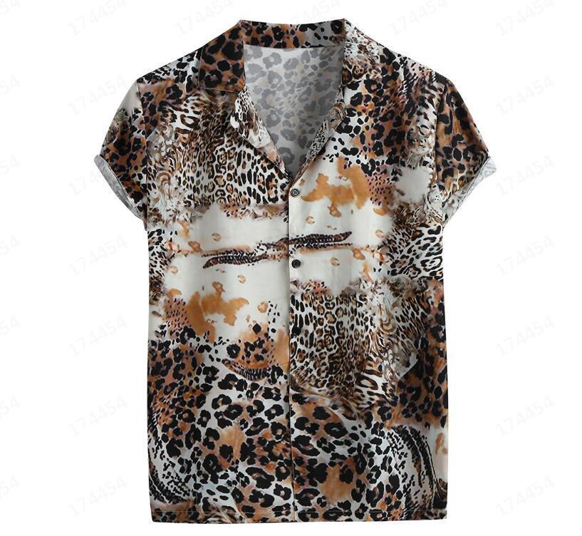 Neue Leopard Print Sexy Männer Anzug Kragen Kurzarmhemd
