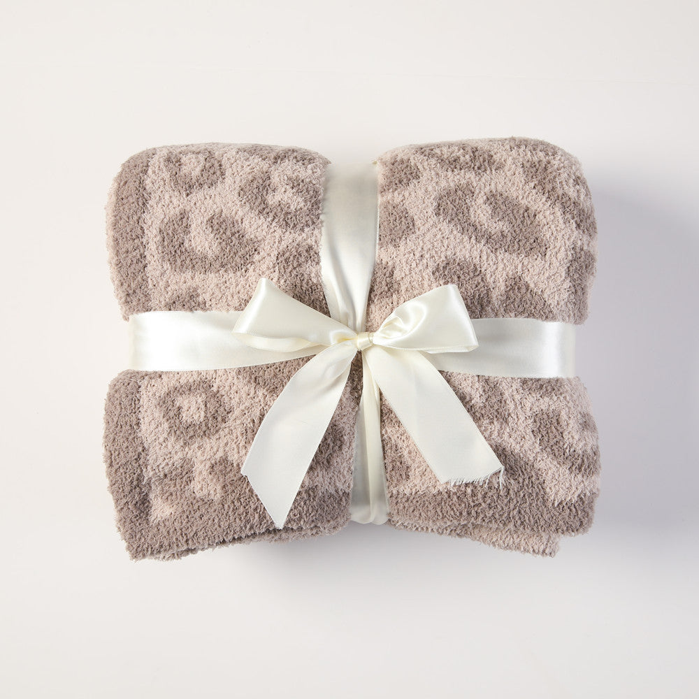 Gestrickte Sofadecke Leopard Print Fleece-gefütterter Bezug Büro-Nap-Decke