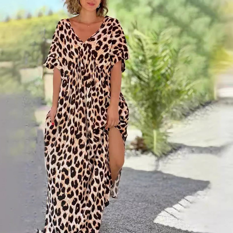 Stylics Loose Leopard Print Short Sleeve Length Dress for Her