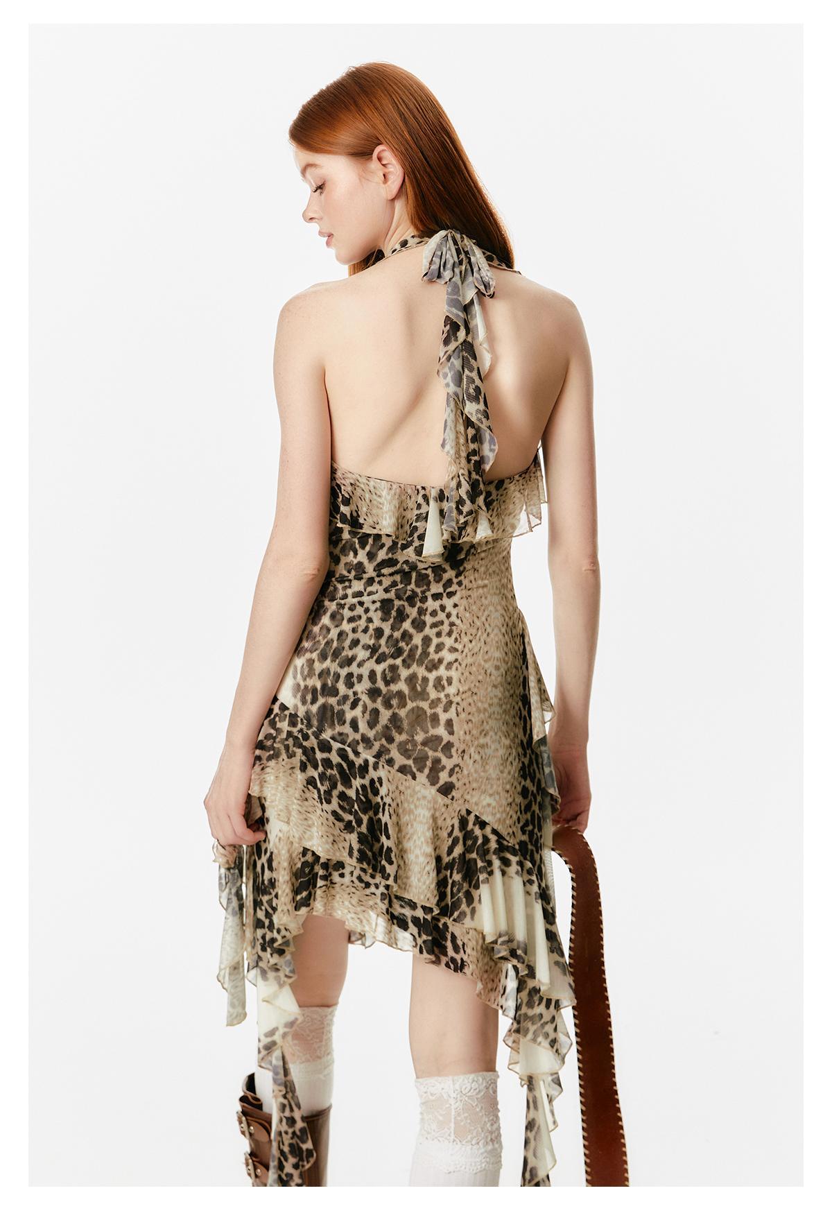 Masquerade Temperament Leopard Print Halter Kleid