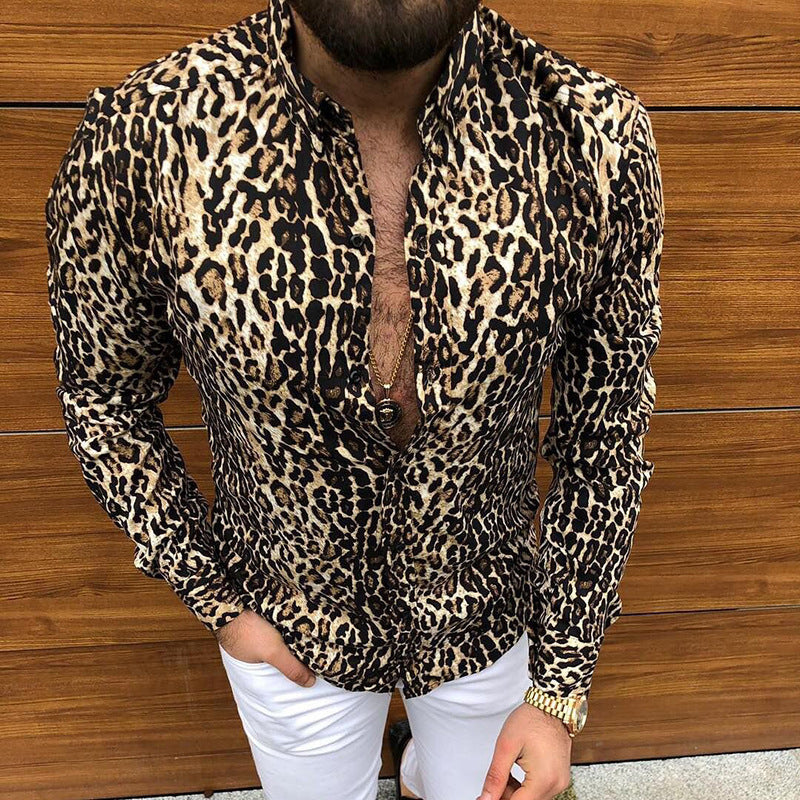 Europäisches und amerikanisches Revers Slim Casual Fashion Leopard Print Shirt
