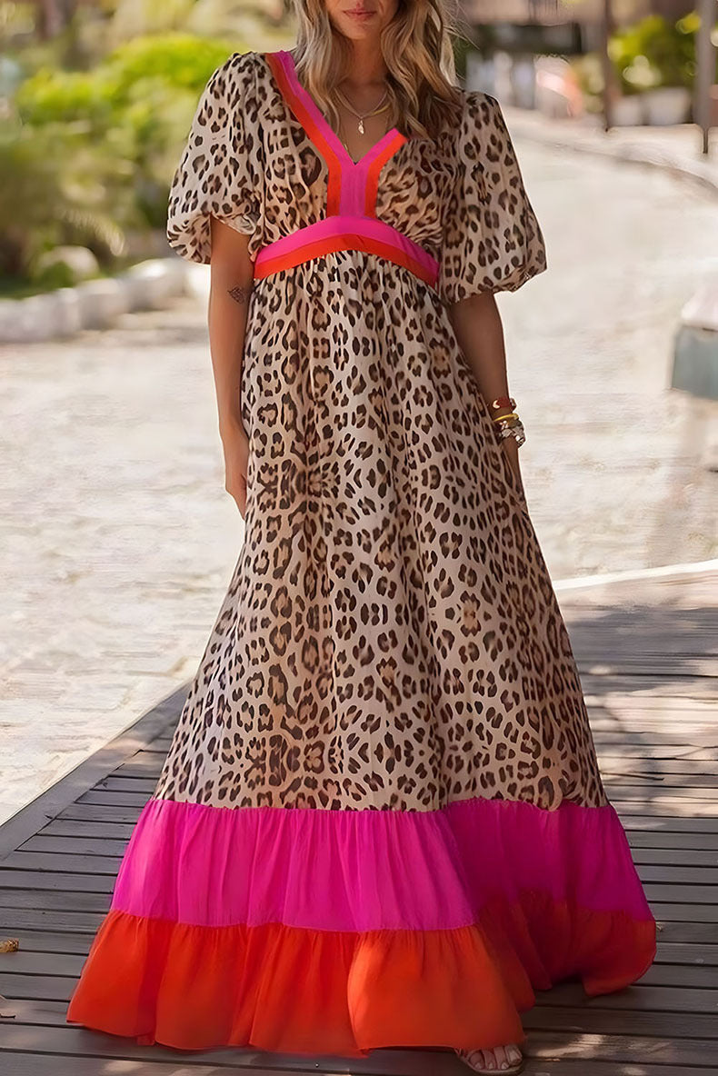 Mode Leopard Print Farblich abgestimmtes Kleid Frauen