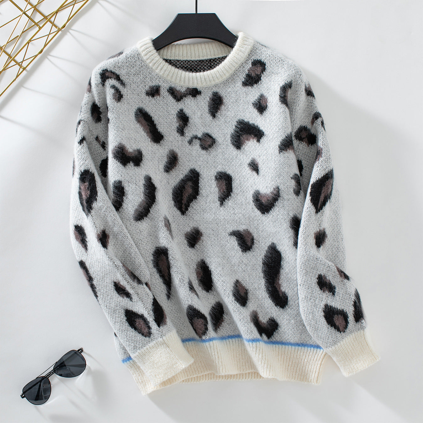 Women's Fashion Leopard Jacquard Brushed Sweater Coat