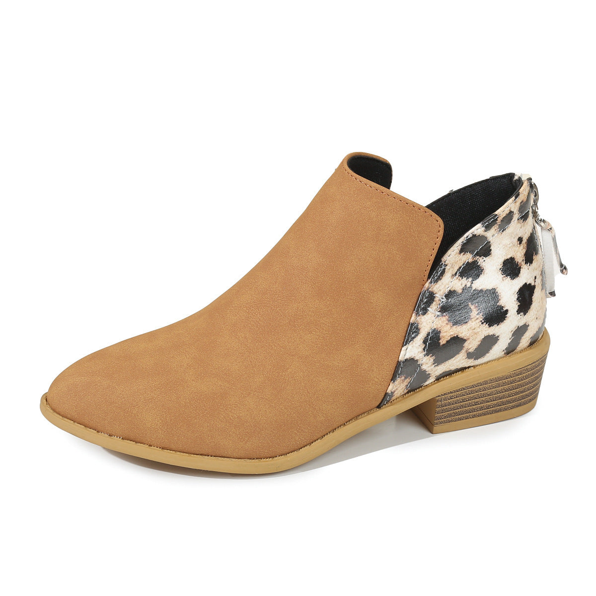 Mode Leopard Print Stiefel Frauen Pointed Toe Chunky Heel zurück Reißverschluss Schuhe