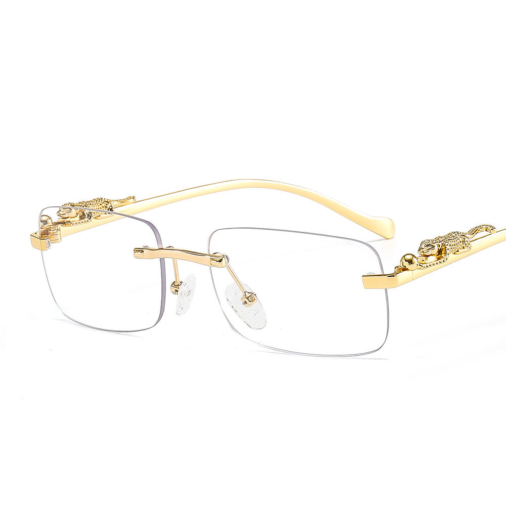 Rahmenlose quadratische Sonnenbrille Farbe Männer und Frauen Retro Leopard Kopf Metall Sonnenbrille