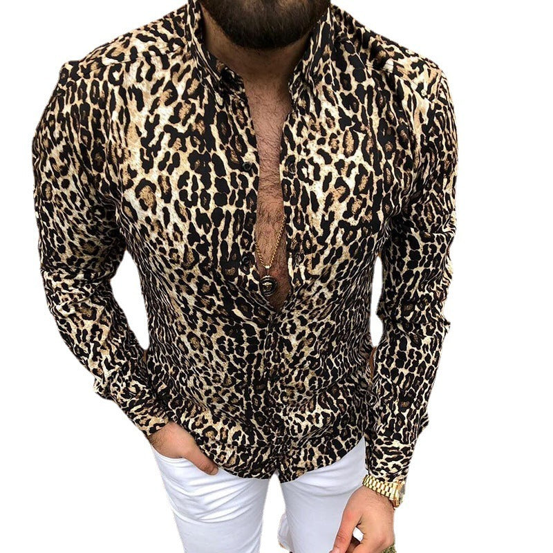 Europäisches und amerikanisches Revers Slim Casual Fashion Leopard Print Shirt