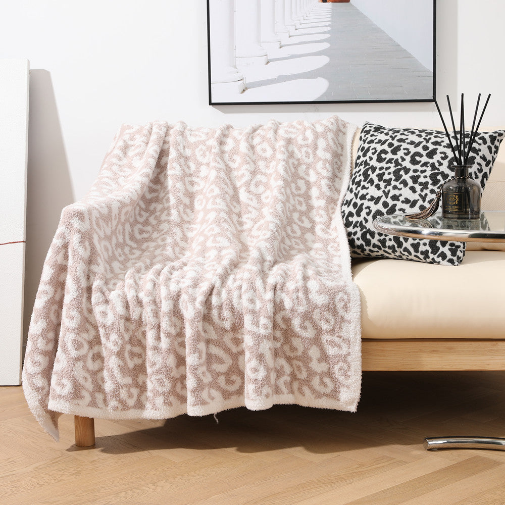 Gestrickte Sofadecke Leopard Print Fleece-gefütterter Bezug Büro-Nap-Decke