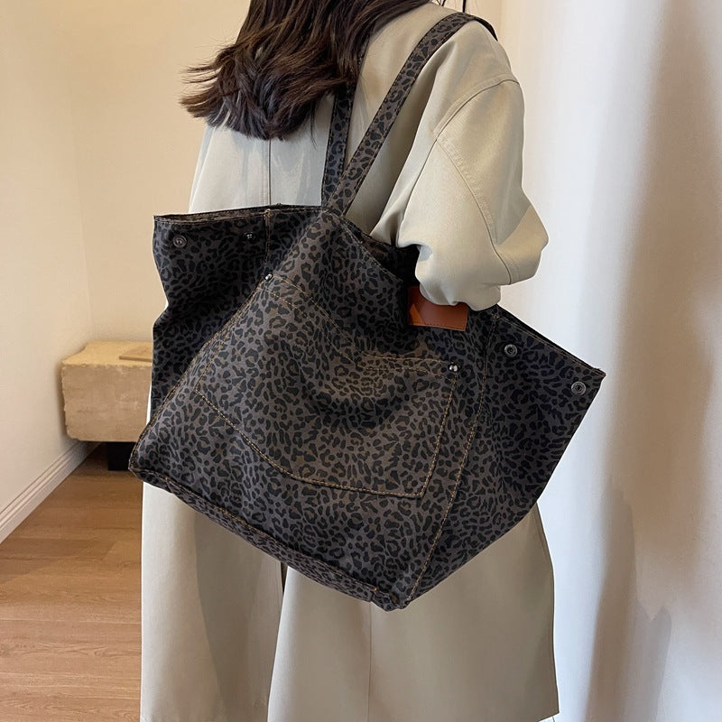 Leopard Print Canvas Tote Bag mit großer Kapazität