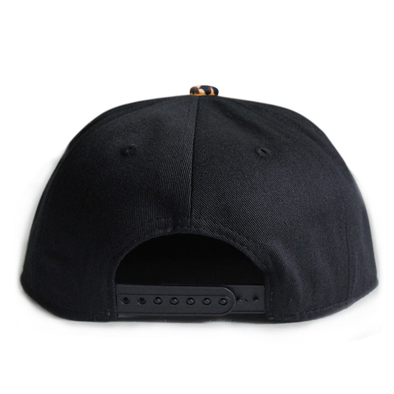 Hip-Hop Leopard Print Reißverschluss Leder flache Krempe Hut