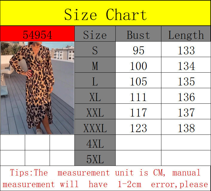 Autumn European And American Sexy V-neck Leopard Print Long Sleeve Dress
