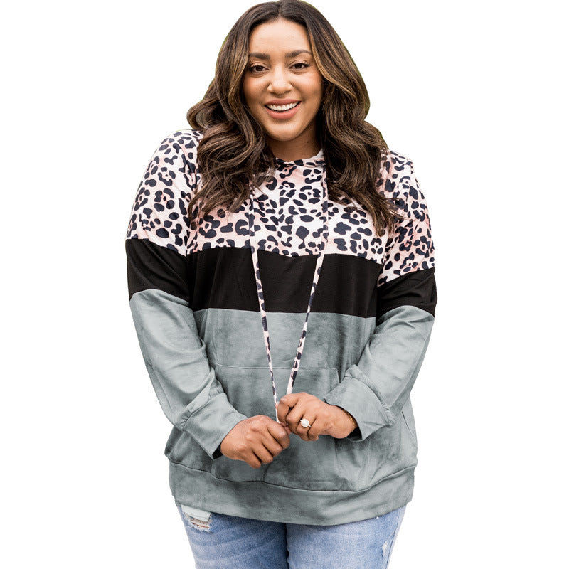 Autumn Leopard Print Leopard Print Contrast Color Casual Style Pullover Hooded Sweater Women