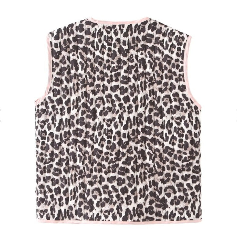 Leopard Bow Lace-up Vest Warm
