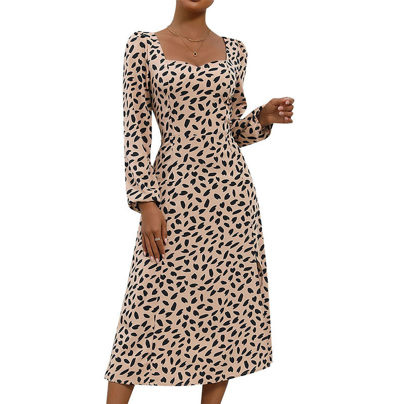 Langärmeliges Kleid mit Leopardenmuster für Frauen
