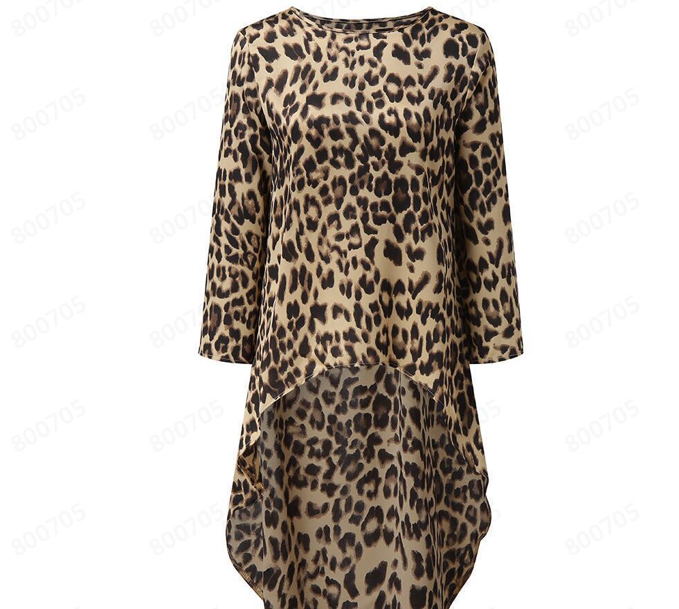 Leopardenmuster Langärmeliges unregelmäßiges Kleid Damenbekleidung