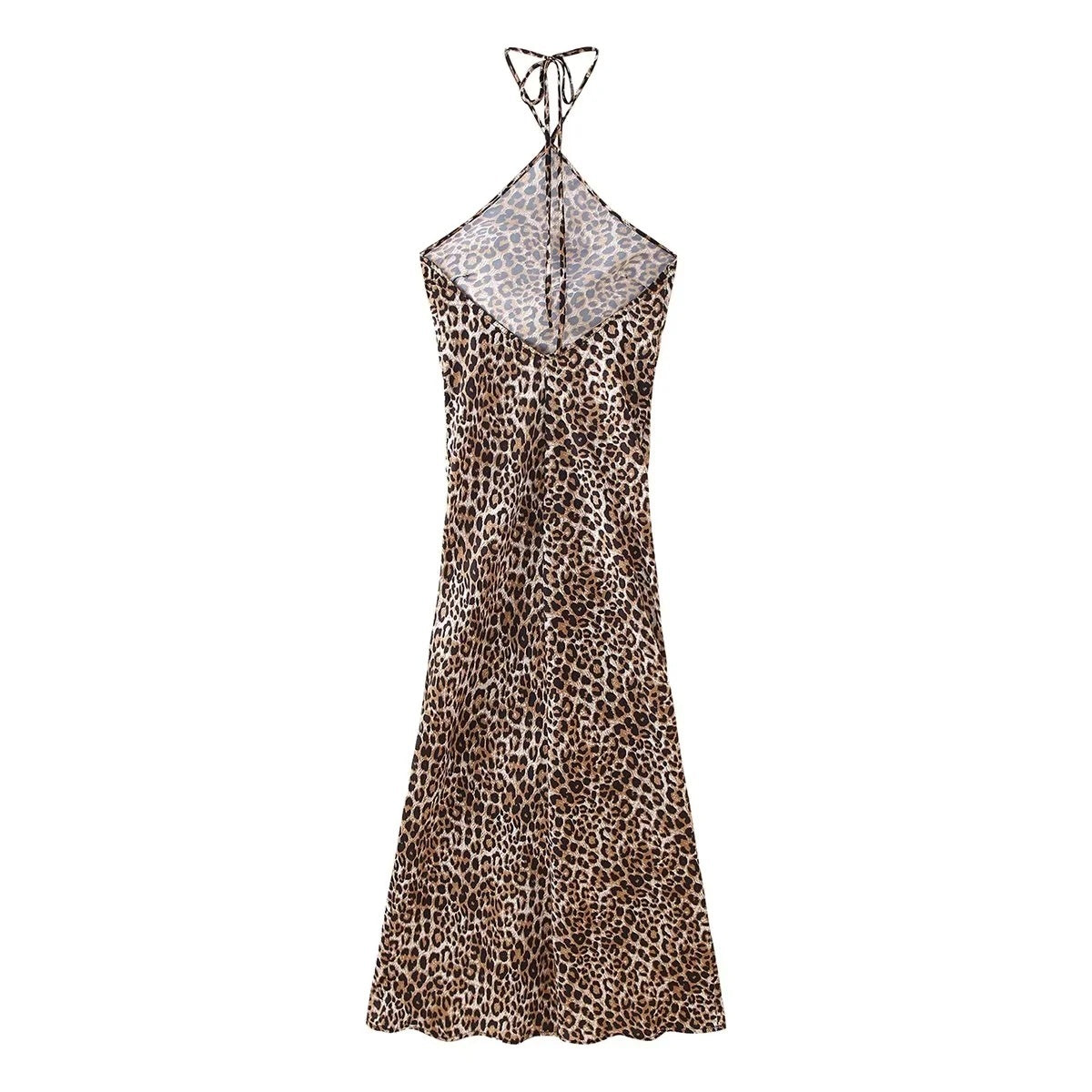 Damen Leopard Print Halter Seidensatin Kleid