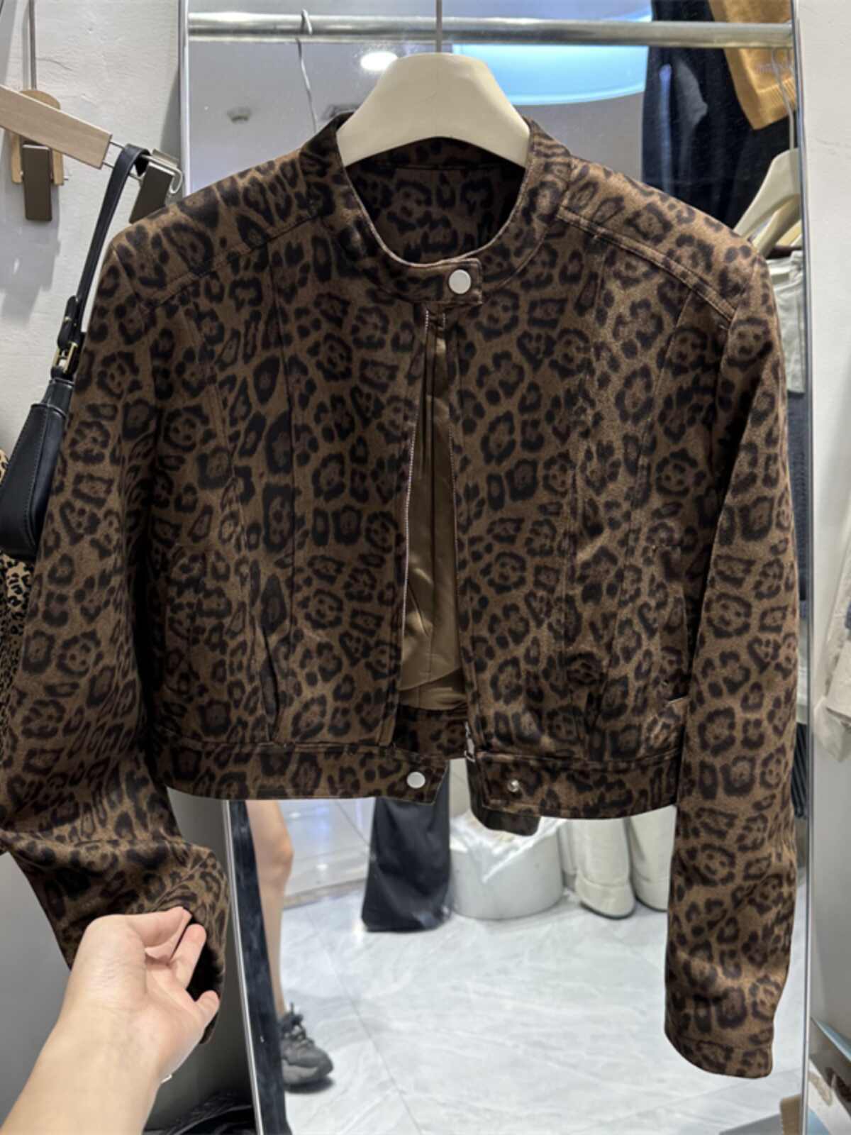 Slimming Long Sleeve Hong Kong Style Short Leopard Print Coat
