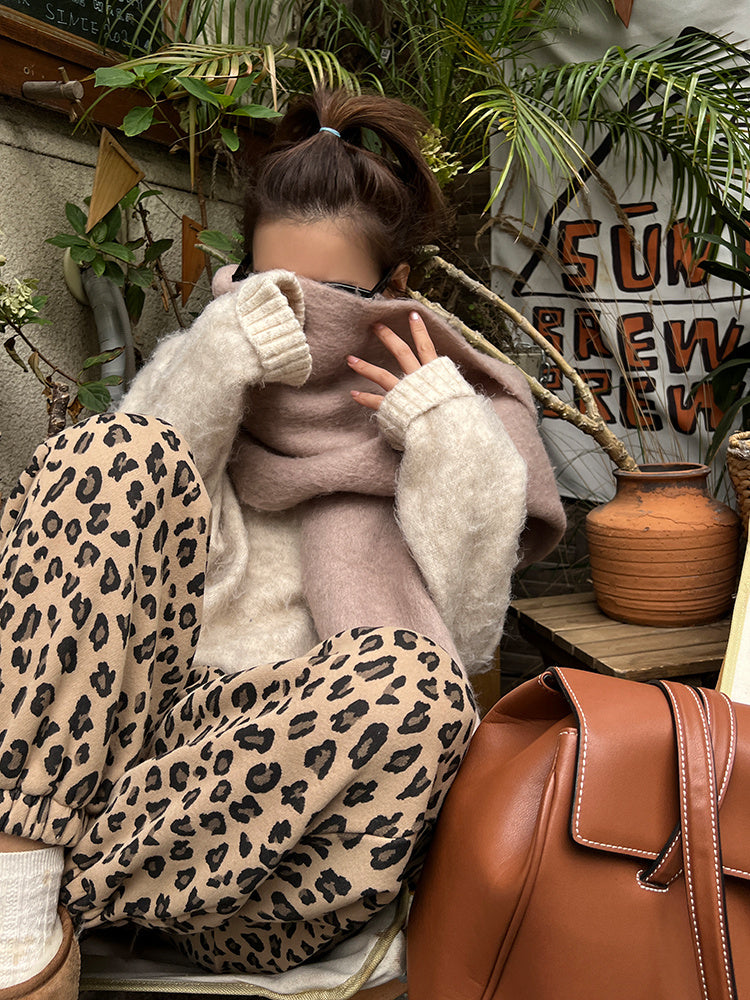Women's Autumn And Winter High Waist Sports Leopard Print Loose Casual Pants