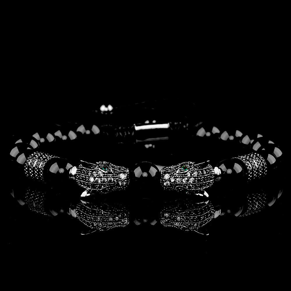 Vintage Leopardenkopf Achat gewebtes Armband