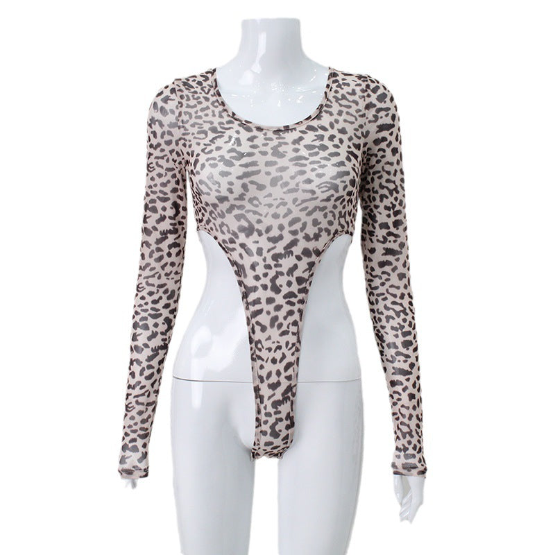 Women's New Sexy Mesh Leopard Print Jumpsuit